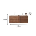 Houten zwevend badkamermeubel dubbele wastafel 2 laden 122x47x53cm Duet S Korting