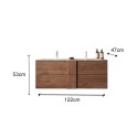 Mobiele hangende badkamermeubel van hout met dubbele wastafel, 2 laden, 122x47x53cm, Duet S. Korting