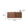 Houten zwevend badkamermeubel dubbele wastafel 2 laden 122x47x53cm Duet S Korting