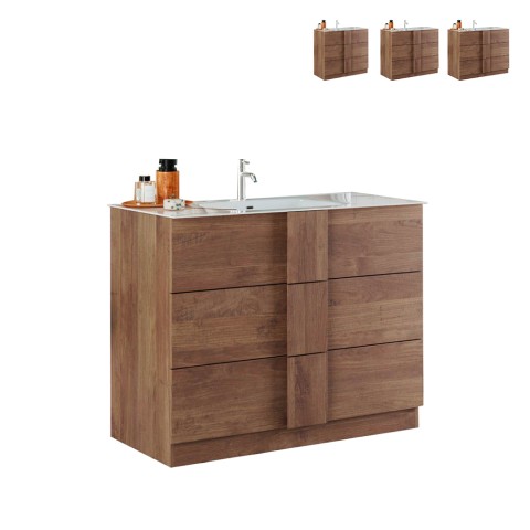 Mobiele badkamervloerkast van hout met 3 lades en Etoile keramische wastafel. Aanbieding