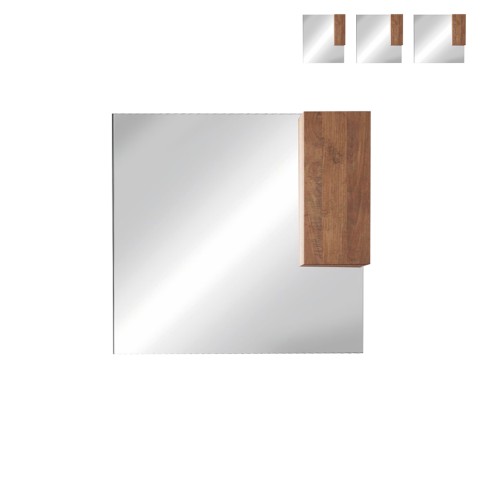 Badkamerspiegel met LED-verlichting en zwevende kolomkast met 1 deur in Aralia hout Aanbieding