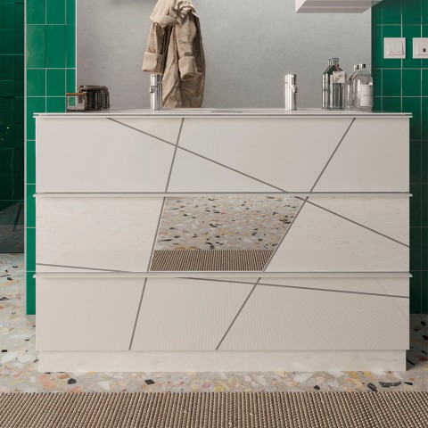 Glossy witte badkamermeubel met 3 lades en dubbele wastafel Liz T Aanbieding