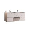 Hangende badkamermeubel met dubbele wastafel en 2 glanzend witte lades, Liz S. Aanbod