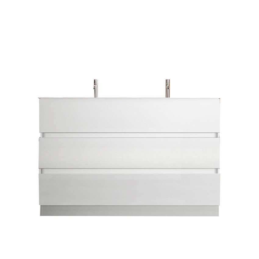 Moderne vrijstaande badkamermeubel, wit, 3 lades, dubbele wastafel Ikon T Aanbieding