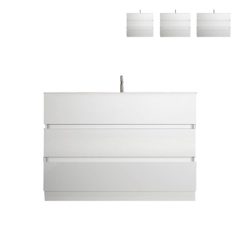 Moderne witte glanzende staande badkamermeubel met 3 lades en wastafel Joey Aanbieding