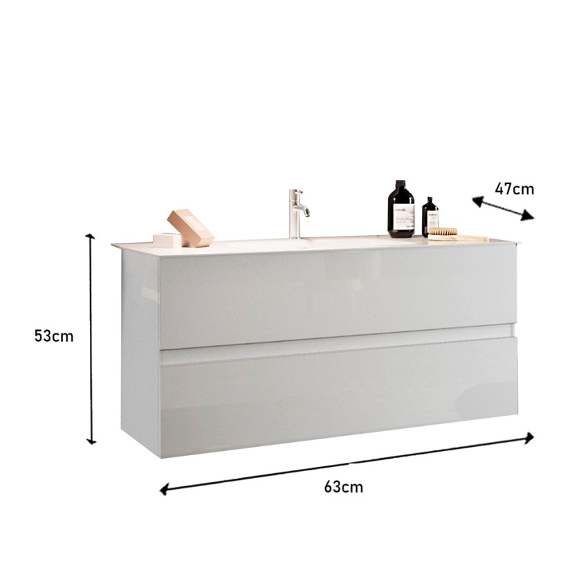 Voeg modern zwevend badkamermeubel wastafel en 2 lades toe in hoogglans wit.