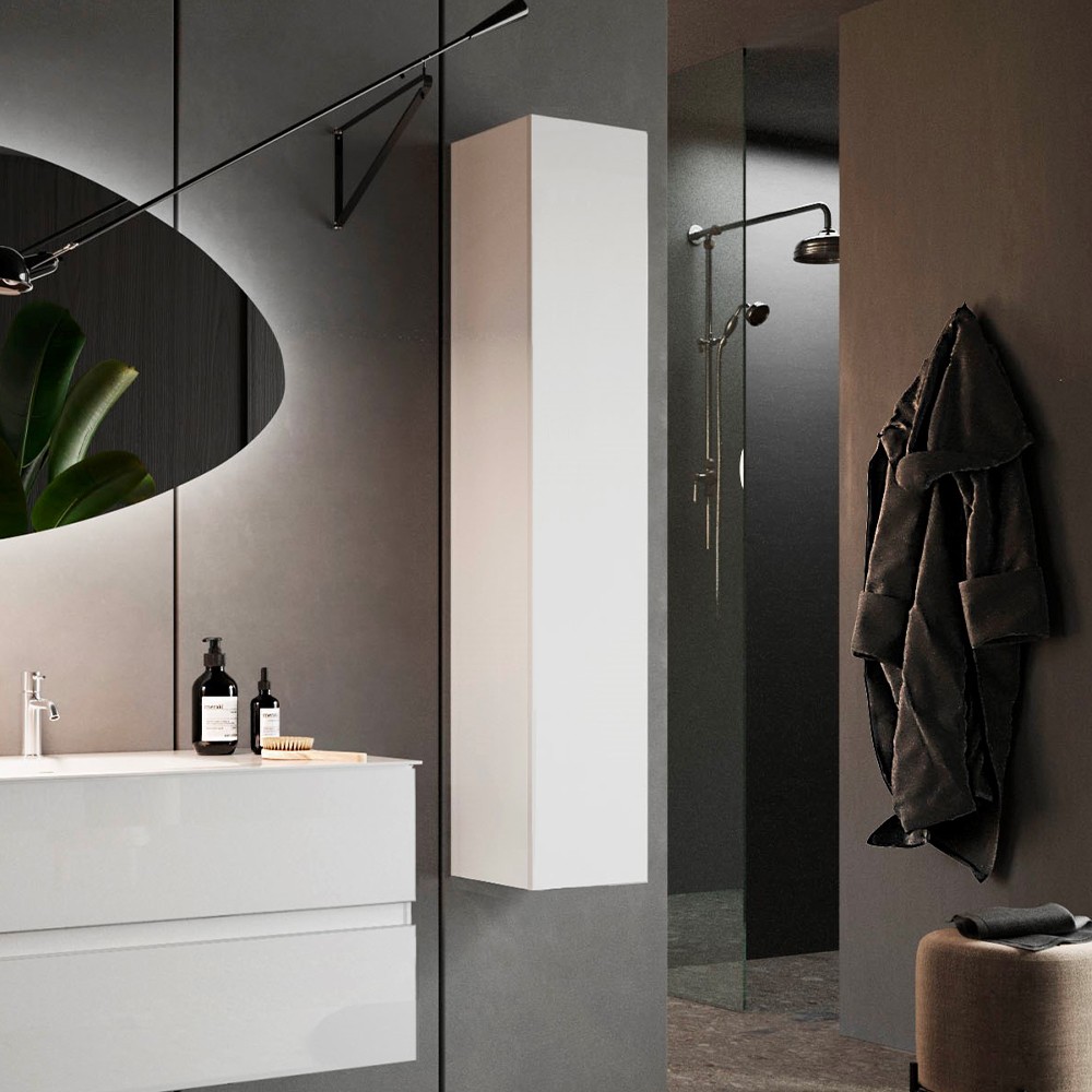 Kolom badkamermeubel modern wit glanzend hangend enkel deur Bove