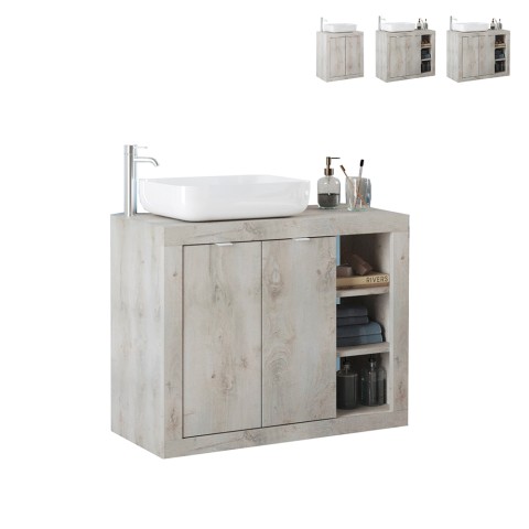 Moderne staande badkamermeubel in wit hout, 2 deuren met wastafel Griff Aanbieding