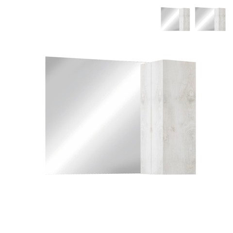Badkamerspiegel met LED-verlichting en hangende kolomkast 1 deur wit hout Evin Aanbieding