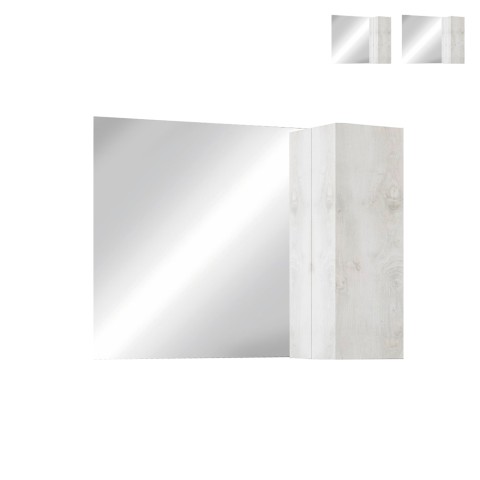 Badkamerspiegel met LED verlichting en witte houten kolom met één opgehangen deur - Evin Aanbieding