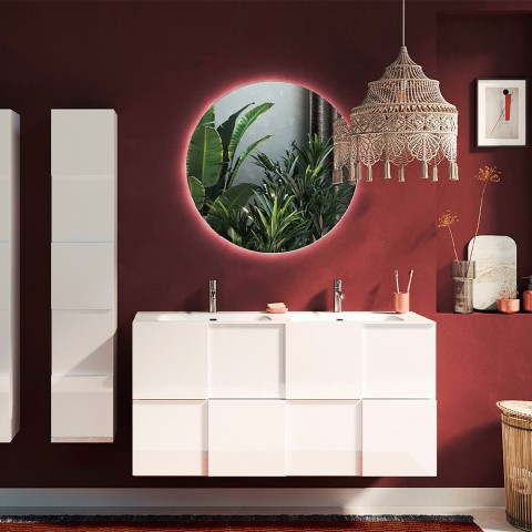 Wandmeubel badkamer met dubbele wastafel, 2 lades, glanzend wit Finish Feel S Dama Aanbieding