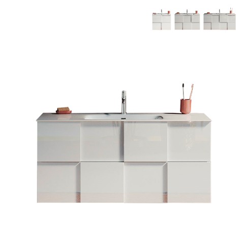 Zwevend wit glanzend badkamermeubel met wastafel en 3 lades Gambit Dama Aanbieding
