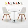 Ronde salontafel wit 70x70 cm met stalen onderstel en 2 gekleurde stoelen Nordica Long Island Aanbieding