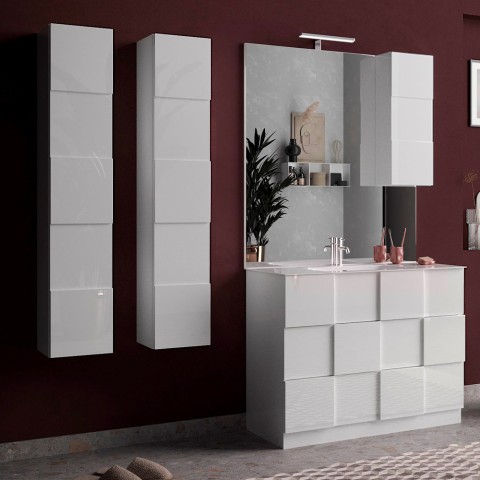 Moderne hangende badkamerkast met 1 deur in glanzend wit, model Raissa Dama. Aanbieding