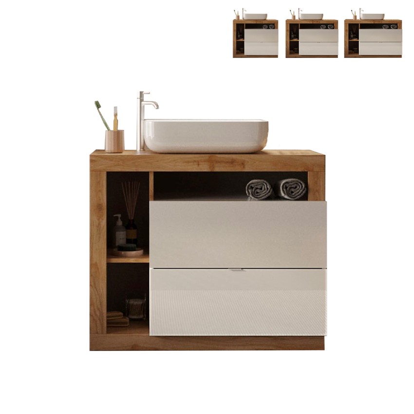 Moderne badkamermeubel op de vloer met 2 lades wit hout en wastafel Jarad BW Aanbod Moderne badkamermeubel op de vloer met 2 lades wit hout en wastafel Jarad BW Aanbod