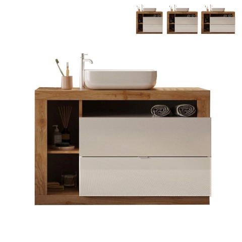 Moderne badkamermeubel op de vloer met 2 lades wit hout en wastafel Jarad BW Aanbieding
