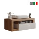 Moderne witte badkamermeubel met hangende wastafel en houten lade Kura BW Voorraad