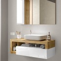 Moderne zwevende badkamermeubel met wastafel en witte houten lade Kura BW Korting