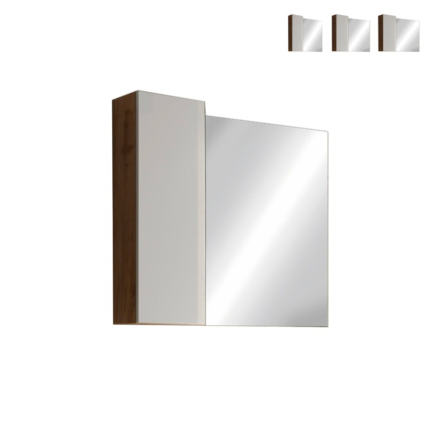 Badkamer spiegelkast kolom 1 deur LED licht wit eikenhout Pilar BW Aanbod