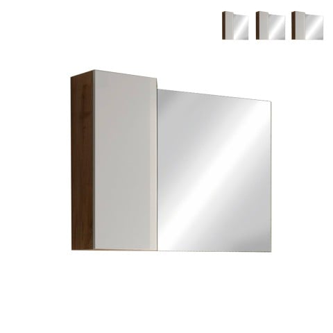 Badkamer spiegelkast kolom 1 deur LED licht wit eikenhout Pilar BW Aanbieding