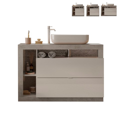 Mobiele badkamervloer met wasbak, 2 laden, witgrijs beton Jarad BC Aanbieding