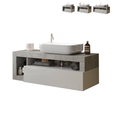 Hangend badkamermeubel met lade, glanzend wit grijs, Kura BC wastafel Aanbieding