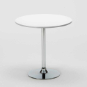 Ronde salontafel wit 70x70 cm met stalen onderstel en 2 gekleurde stoelen Nordica Long Island 