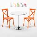 Ronde salontafel wit 70x70 cm en 2 gekleurde stoelen Vintage Long Island Aanbieding