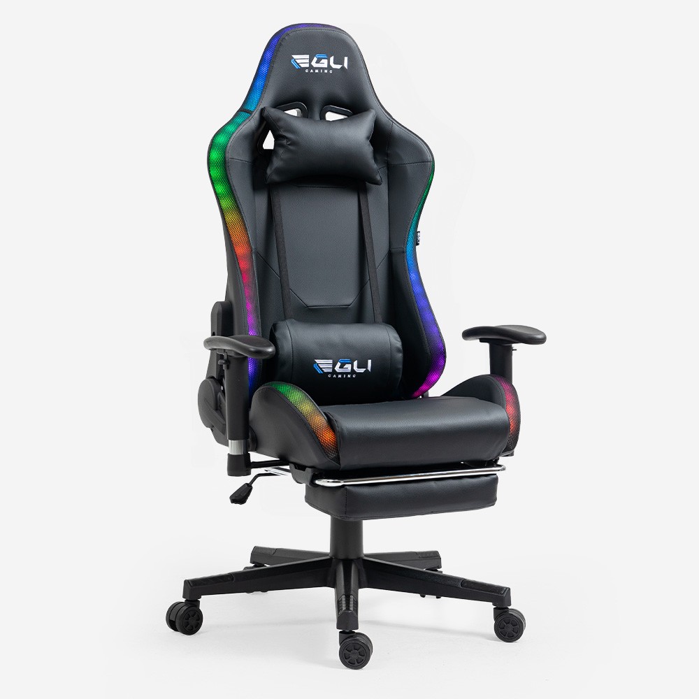 The Horde Comfort gaming stoel met ergonomisch design, voetsteun en RGB LED