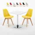 Vierkante salontafel wit 70x70 cm en 2 gekleurde stoelen Nordica Cocktail Aanbieding