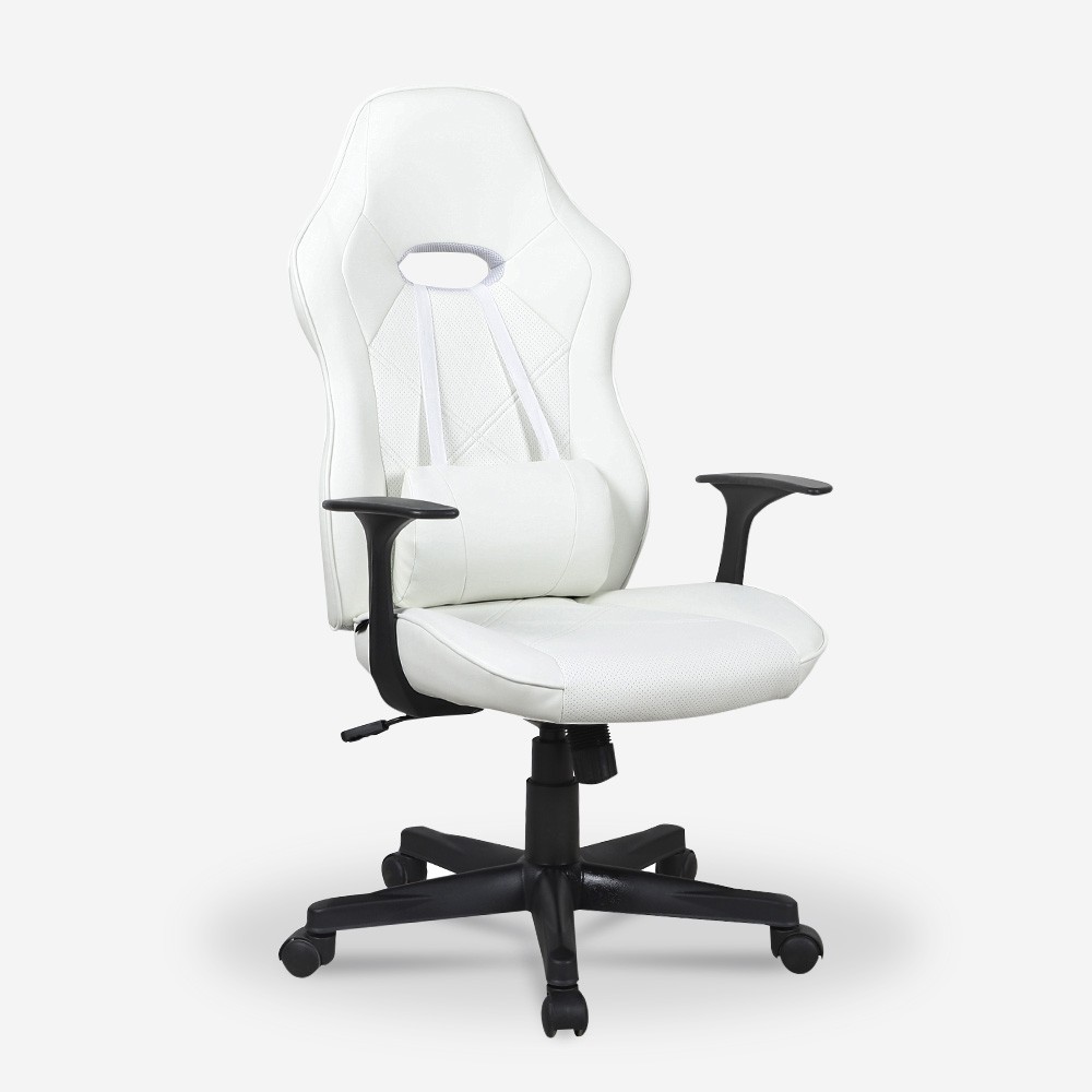 Gaming kantoorstoel ergonomisch met lendenkussen in de kleur wit Estoril Light