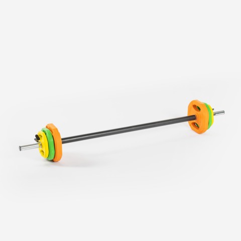 Set met body pump halterstang en 6 gekleurde gewichtsschijven 20 kg Forutsu Aanbieding