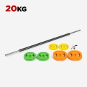 Set met body pump halterstang en 6 gekleurde gewichtsschijven 20 kg Forutsu Verkoop