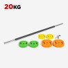 Set met body pump halterstang en 6 gekleurde gewichtsschijven 20 kg Forutsu Verkoop