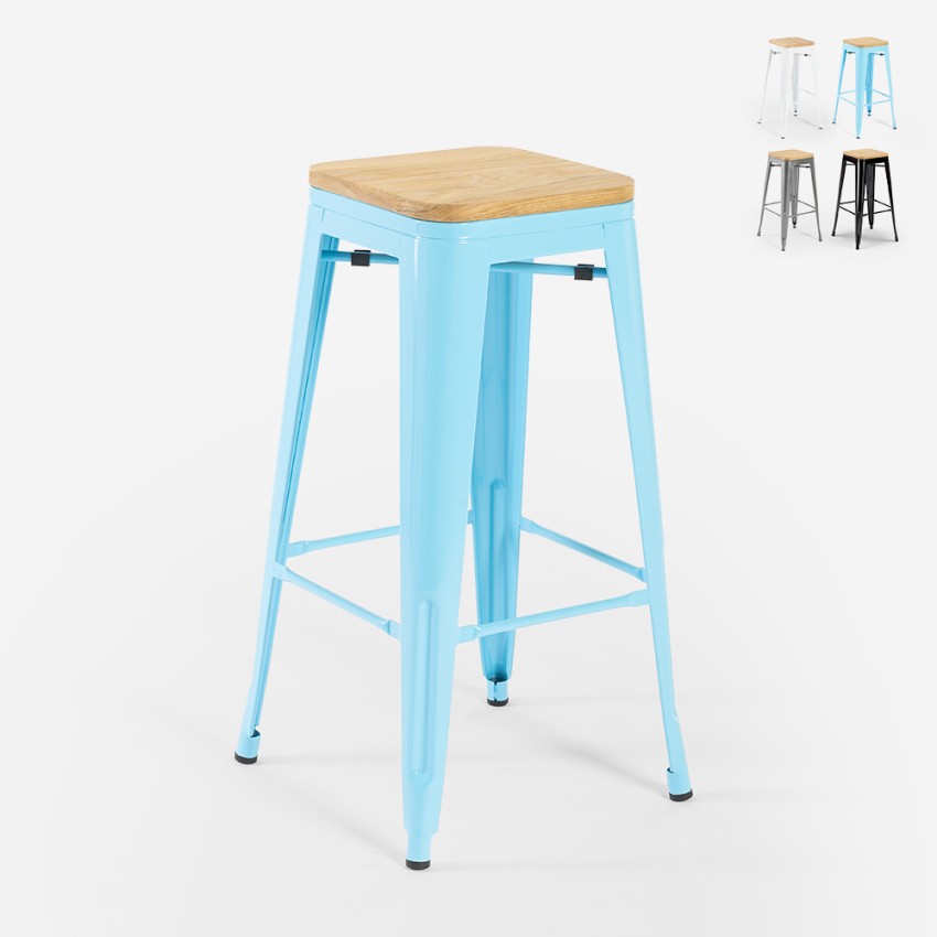 Hoge barkruk van staal met houten zitting Steel Up Wood Aanbieding Hoge barkruk van staal met houten zitting Steel Up Wood Aanbieding