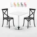 Vierkante salontafel wit 70x70 cm en 2 gekleurde stoelen Vintage Cocktail Aanbieding