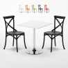 Vierkante salontafel wit 70x70 cm en 2 gekleurde stoelen Vintage Cocktail Aanbieding