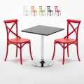 Vierkante salontafel zwart 70x70 cm en 2 gekleurde stoelen Vintage Mojito Aanbieding