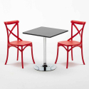Rechthoekige salontafel zwart 70x70 cm met stalen onderstel en 2 gekleurde stoelen Vintage Mojito Voorraad
