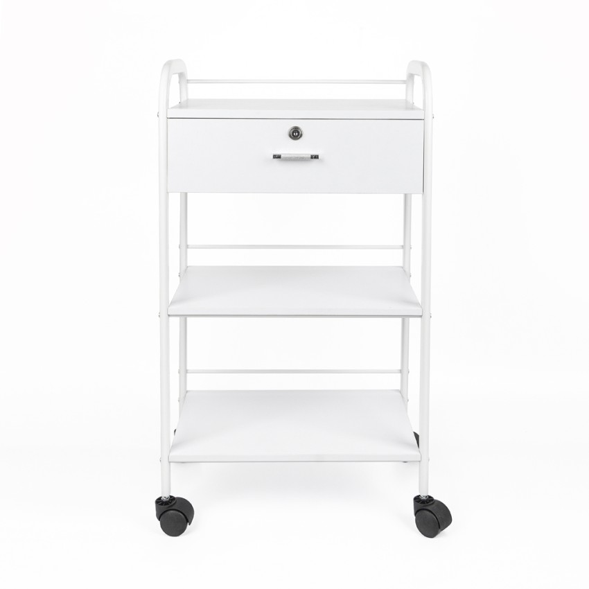 Schoonheidsspecialiste-kapperstrolley met 4 wielen, lade en planken Gordon Aanbieding Schoonheidsspecialiste-kapperstrolley met 4 wielen, lade en planken Gordon Aanbieding