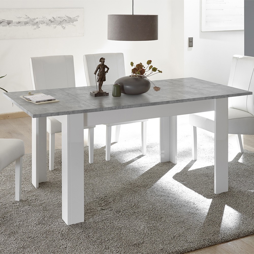 Uitschuifbare tafel 90x137-185cm glanzend wit cementgrijs Sly Basic
