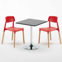 Rechthoekige salontafel zwart 70x70 cm met stalen onderstel en 2 gekleurde stoelen Barcellona Mojito Afmetingen
