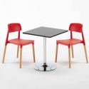 Vierkante salontafel zwart 70x70 cm en 2 gekleurde stoelen Barcellona Mojito Afmetingen