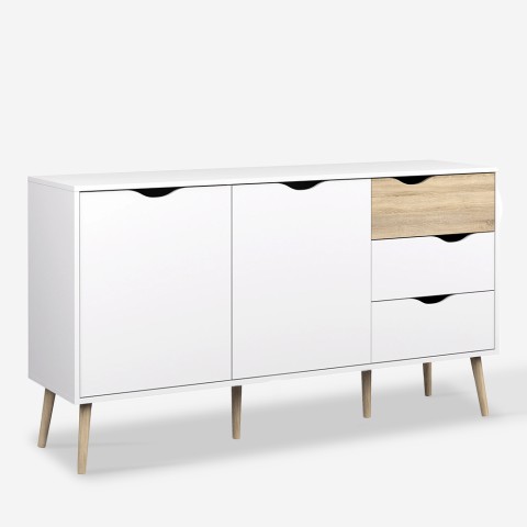 Dressoir in Scandinavische stijl met 2 deuren en 3 laden in wit en hout Kinitoo Aanbieding