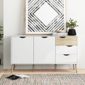 Dressoir in Scandinavische stijl met 2 deuren en 3 laden in wit en hout Kinitoo Karakteristieken