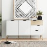 Dressoir in Scandinavische stijl met 2 deuren en 3 laden in wit en hout Kinitoo Karakteristieken