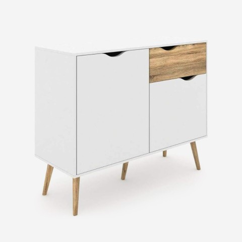 Dressoir in Scandinavische stijl met 2 deuren en 1 lade in wit en hout Jubi Aanbieding