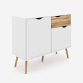 Dressoir in Scandinavische stijl met 2 deuren en 1 lade in wit en hout Jubi Aanbieding