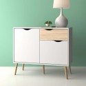 Dressoir in Scandinavische stijl met 2 deuren en 1 lade in wit en hout Jubi Catalogus