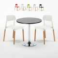 Ronde salontafel zwart 70x70 cm en 2 gekleurde stoelen Barcellona Cosmopolitan Aanbieding